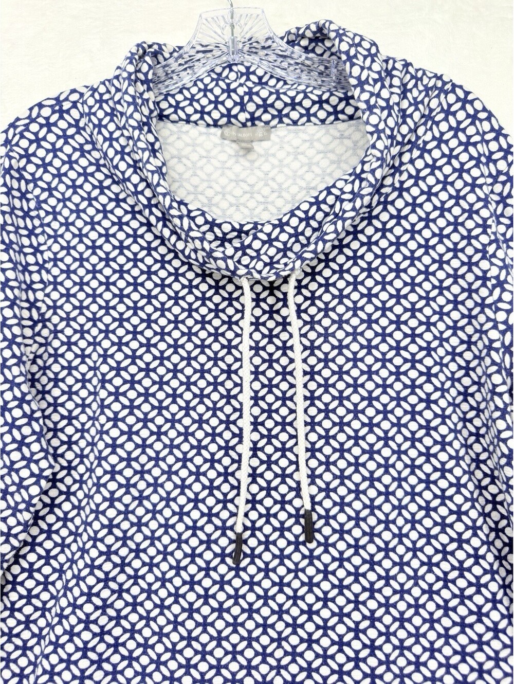 T By Talbots Top 1X Blue Print Pullover Cowl Neck Sweatshirt Womens